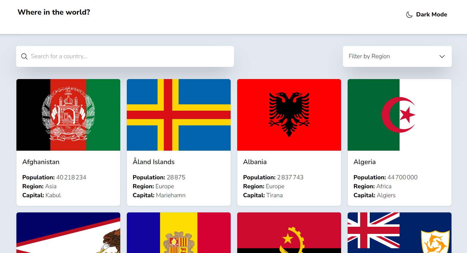 Countries REST API with Color Theme Switcher